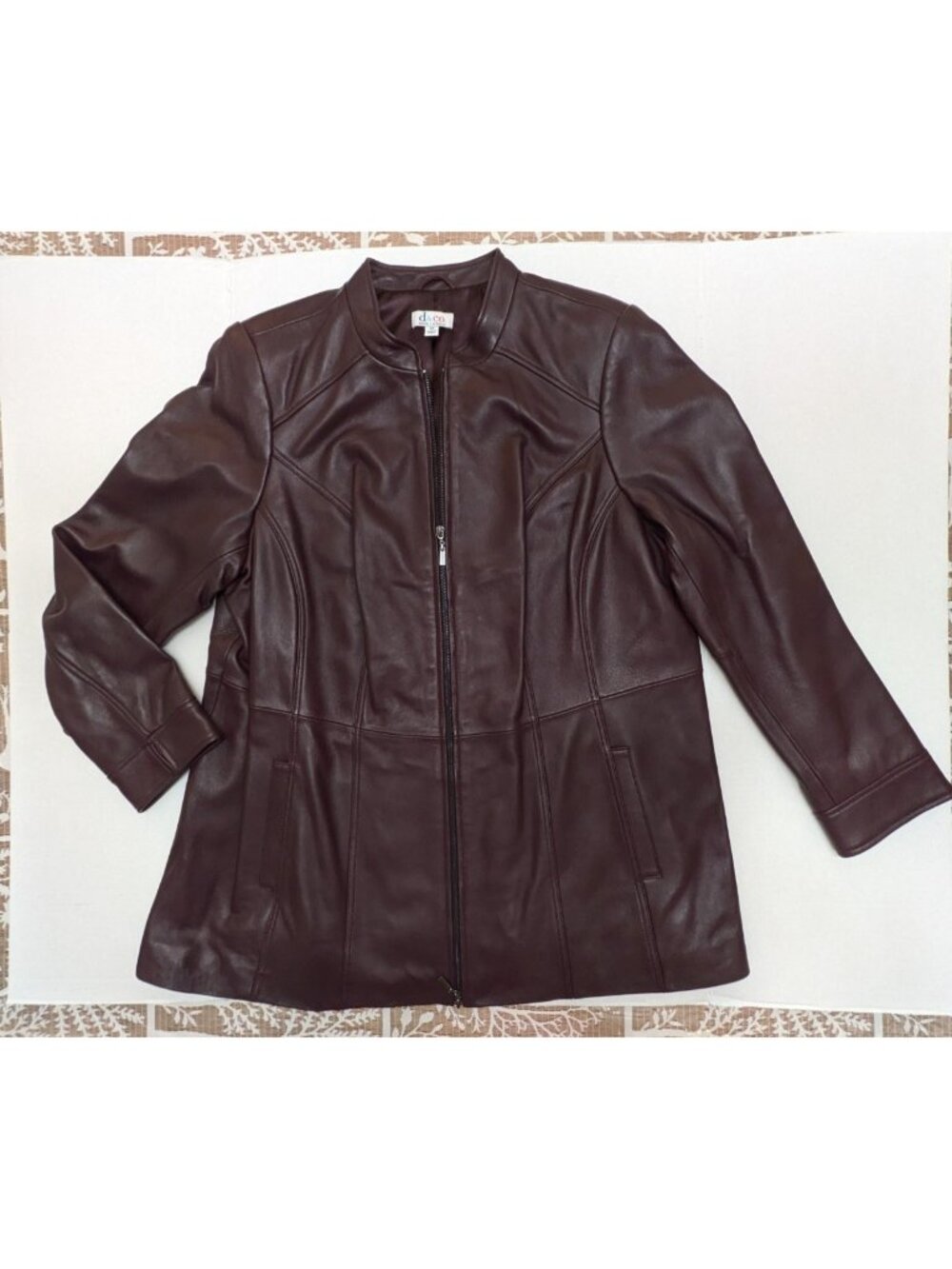Vtg Denim & Co Women Size 2X Leather Jacket Mid Length Coat Burgundy Brown